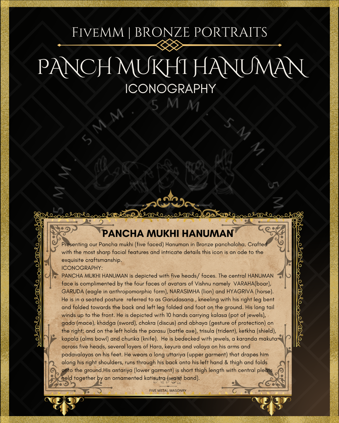 Pancha Mukhi Hanuman Panchaloha Bronze Icon - 5.5"