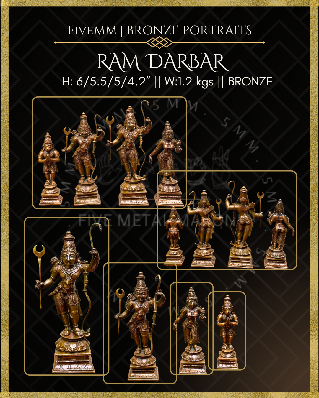 Ram Darbar Panchaloha Bronze Icon Set - 6"
