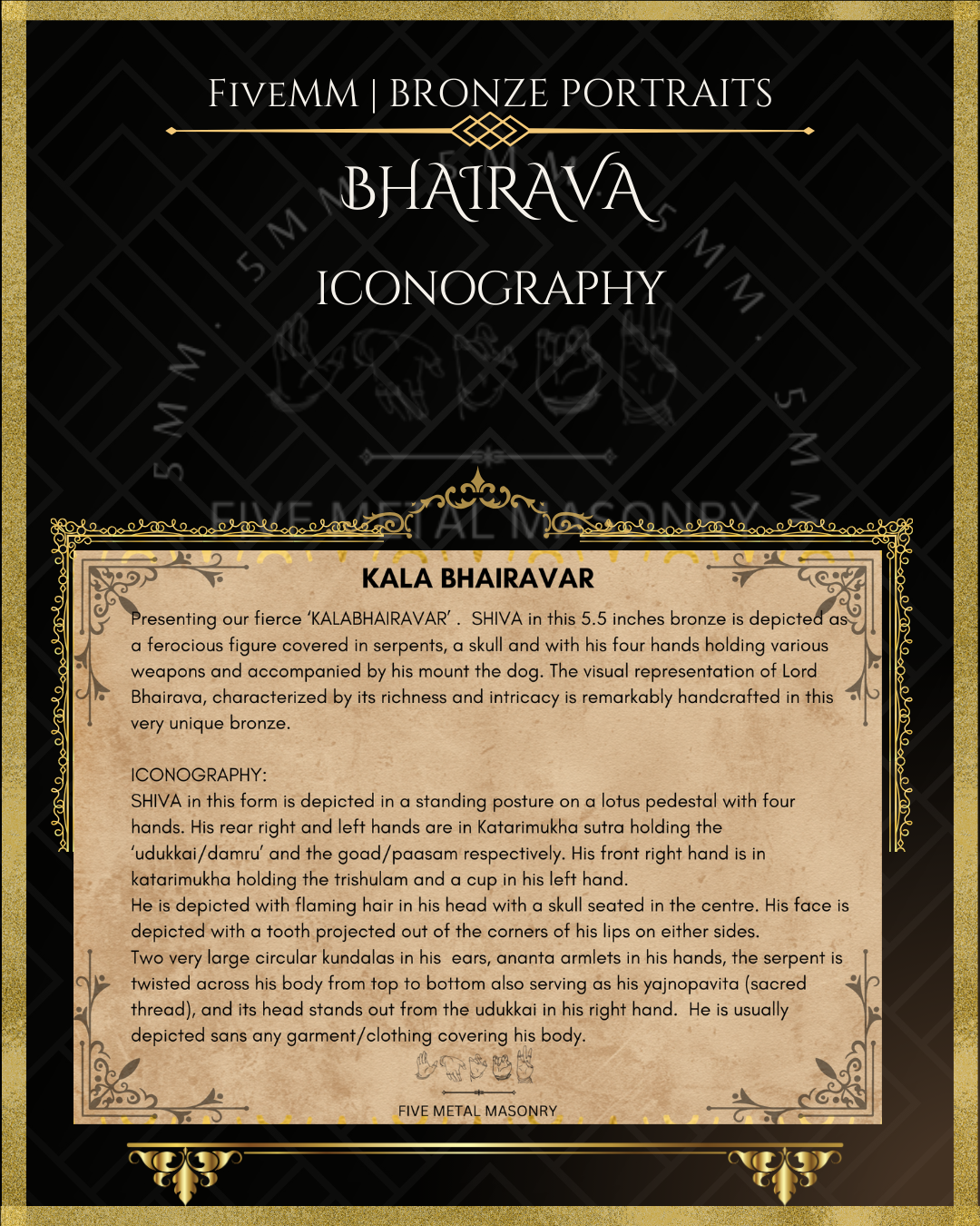 Bhairava Panchaloha Bronze Icon - 5.5" - Antique finish