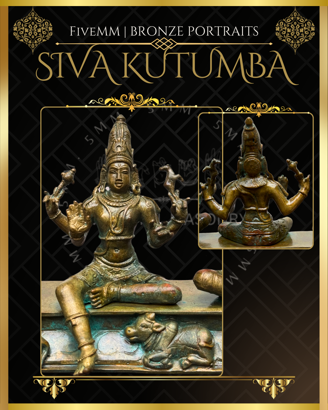 Shiva Family Shiva Panchaloha Bronze Icon Set - 6" with arch