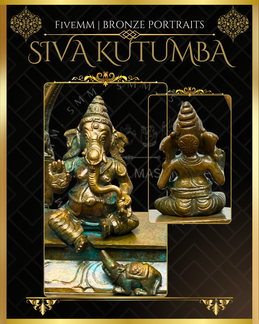 Shiva Family Shiva Panchaloha Bronze Icon Set - 6" with arch
