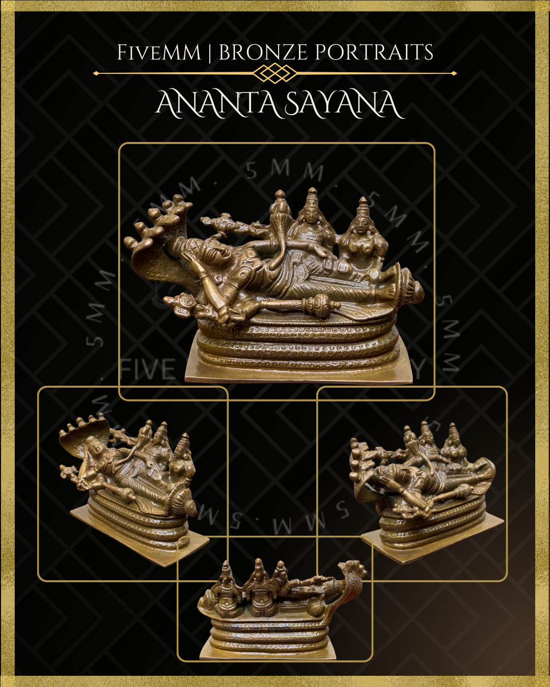 Anantasayana Vishnu Panchaloha Bronze Icon - 2.5" - Antique finish