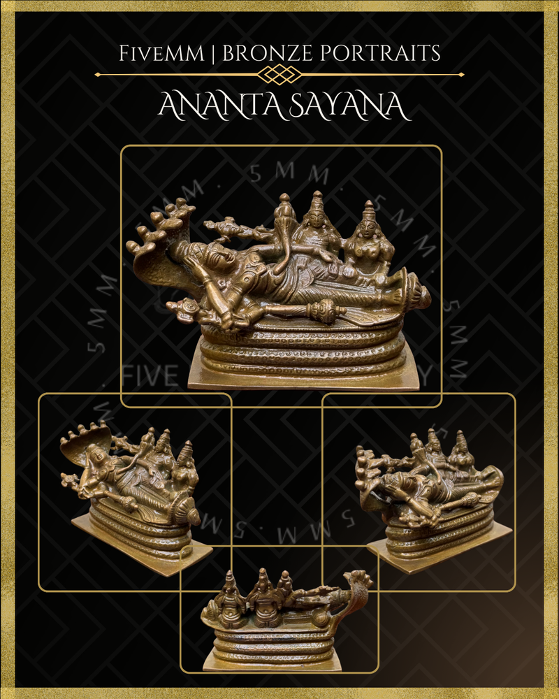 Anantasayana Vishnu Panchaloha Bronze Icon - 2.5" - Antique finish