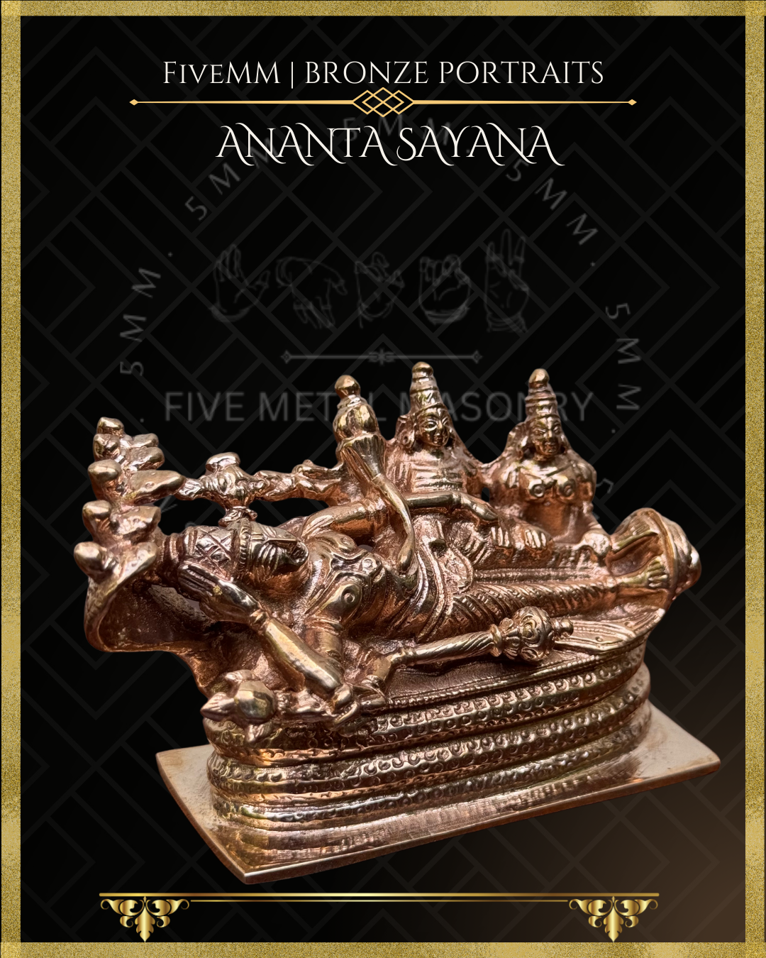 Anantasayana Vishnu Panchaloha Bronze Icon - 2.5" - Polished finish