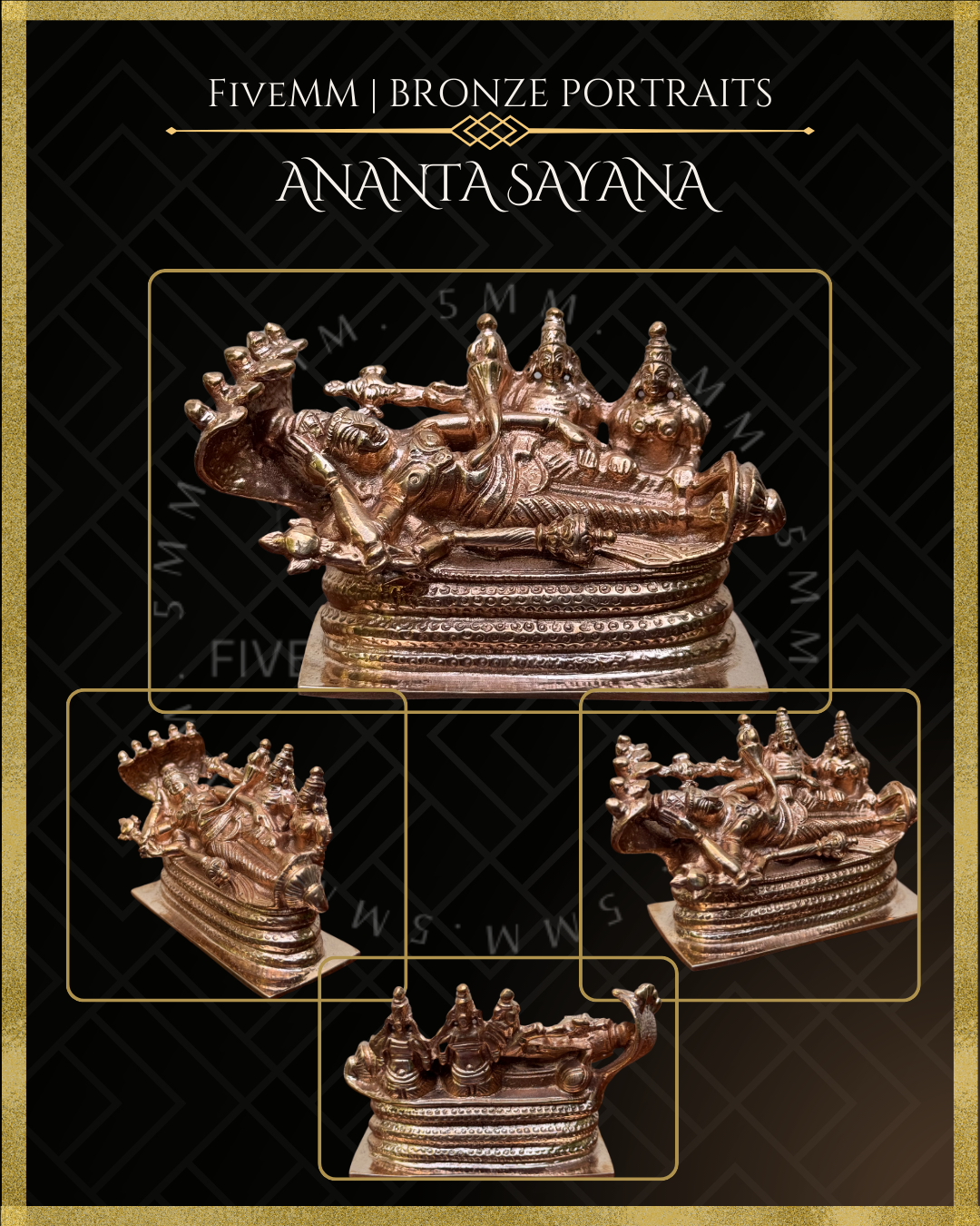 Anantasayana Vishnu Panchaloha Bronze Icon - 2.5" - Polished finish