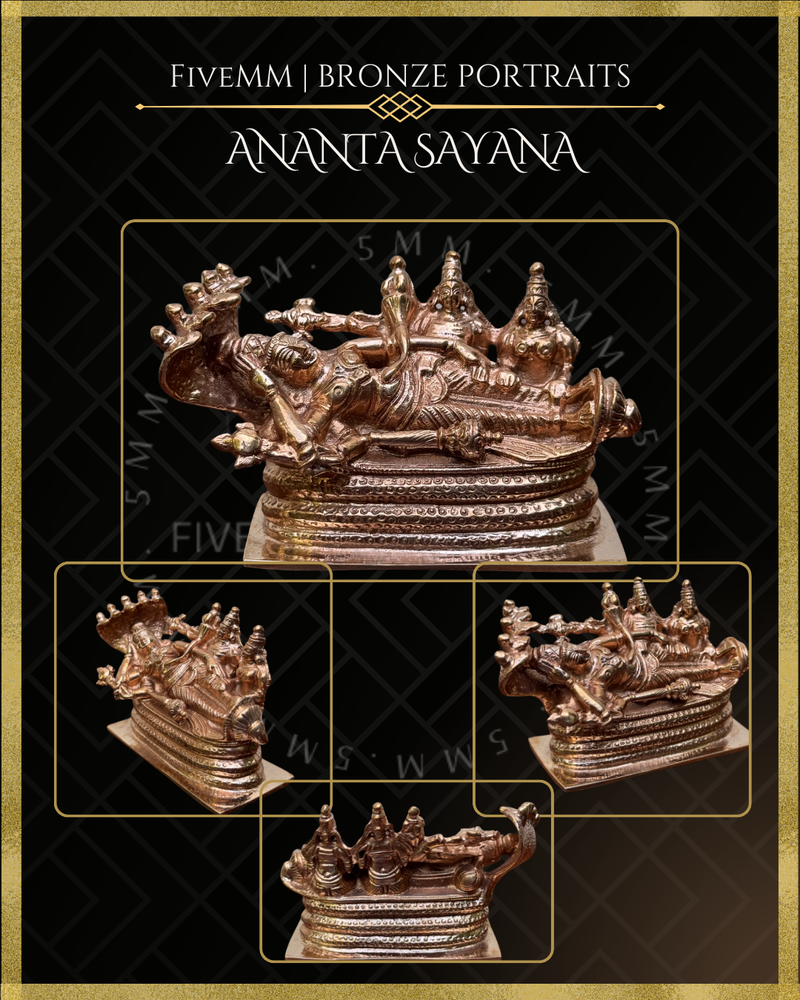 Anantasayana Vishnu Panchaloha Bronze Icon - 2.5" - Polished finish