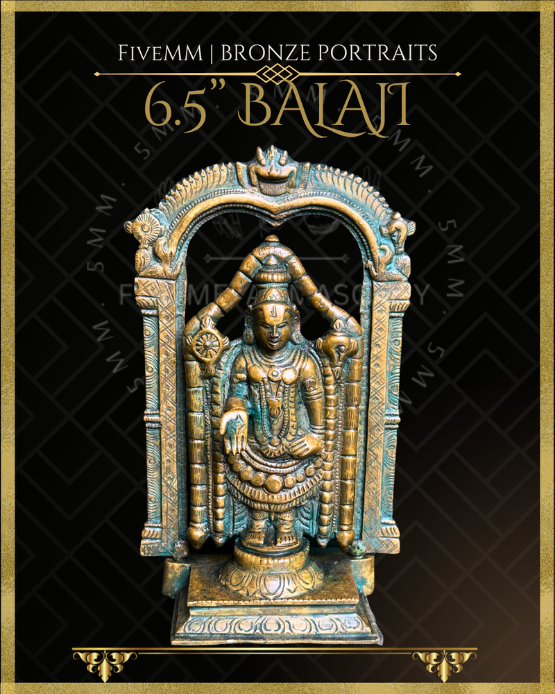 Balaji (Vishnu) Panchaloha Bronze Icon - 6.5" with arch