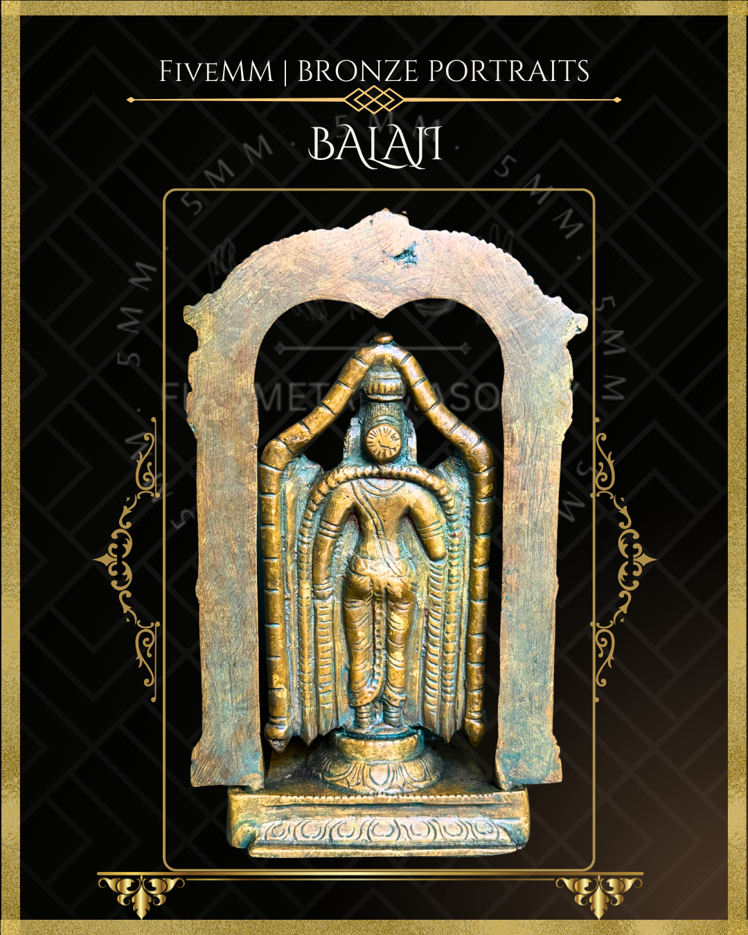 Balaji (Vishnu) Panchaloha Bronze Icon - 6.5" with arch