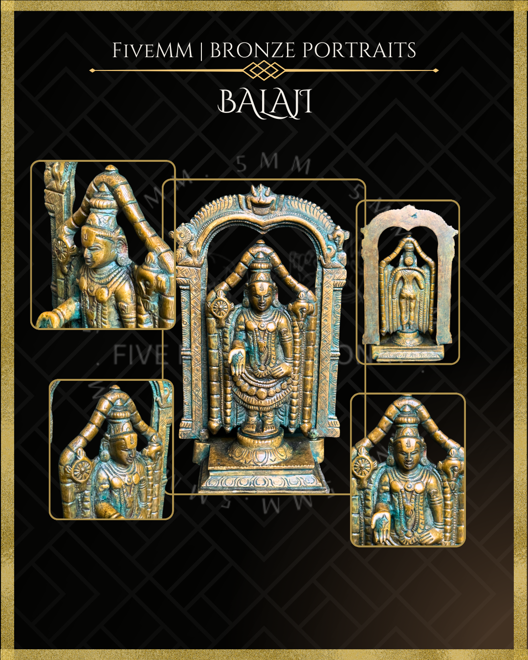 Balaji (Vishnu) Panchaloha Bronze Icon - 6.5" with arch