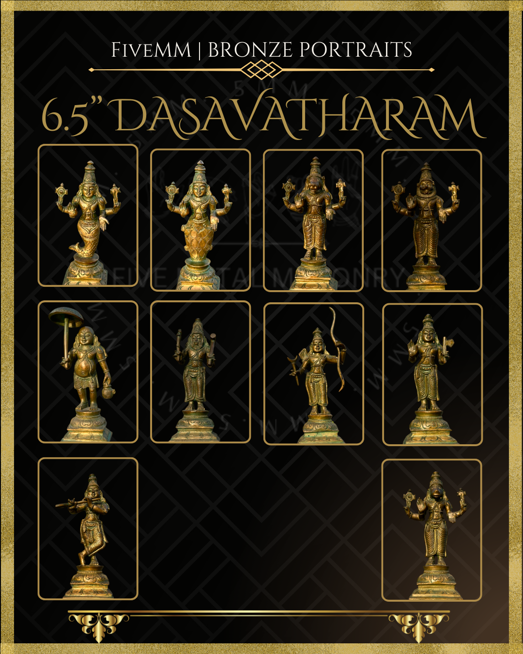 Dasavatharam Panchaloha Bronze Icon Set - 6" (10 icons)