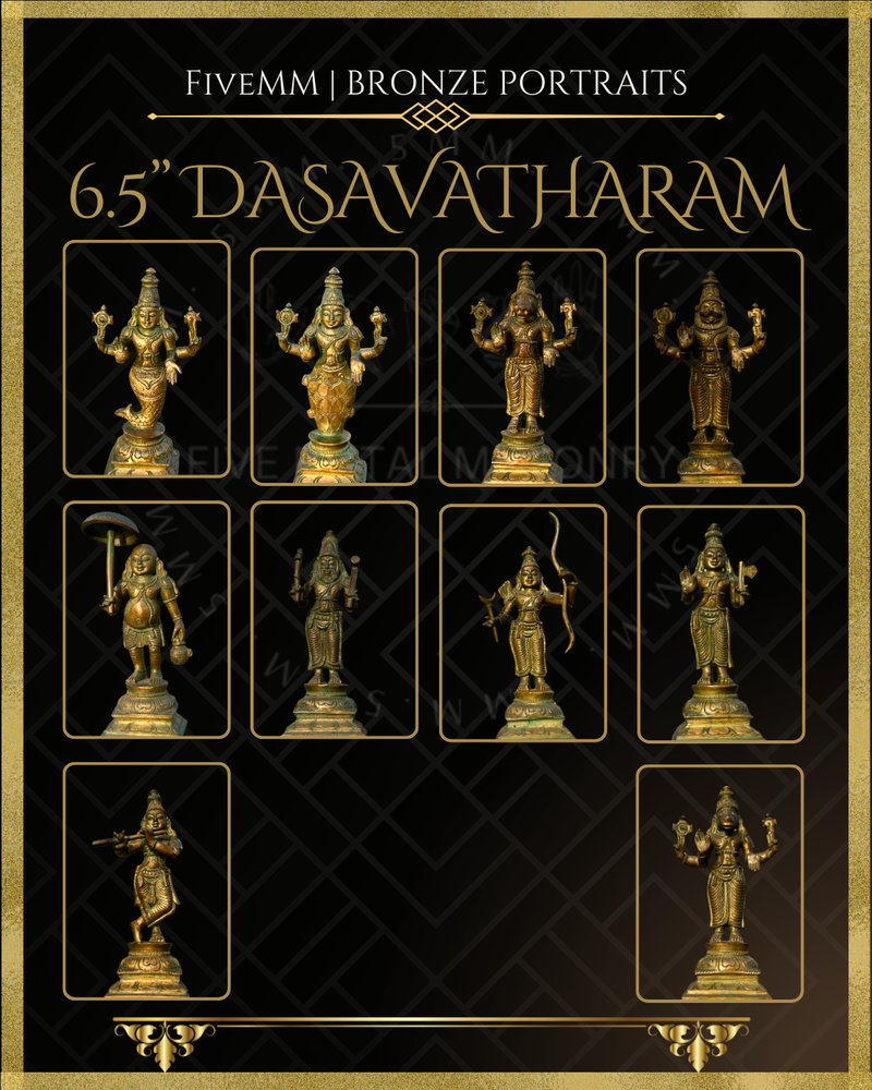 Dasavatharam Panchaloha Bronze Icon Set - 6" (10 icons)