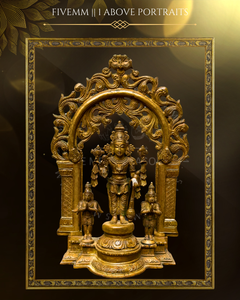 Vishnu With Garuda And Hanuman Panchaloha Bronze Icon - 12" with arch