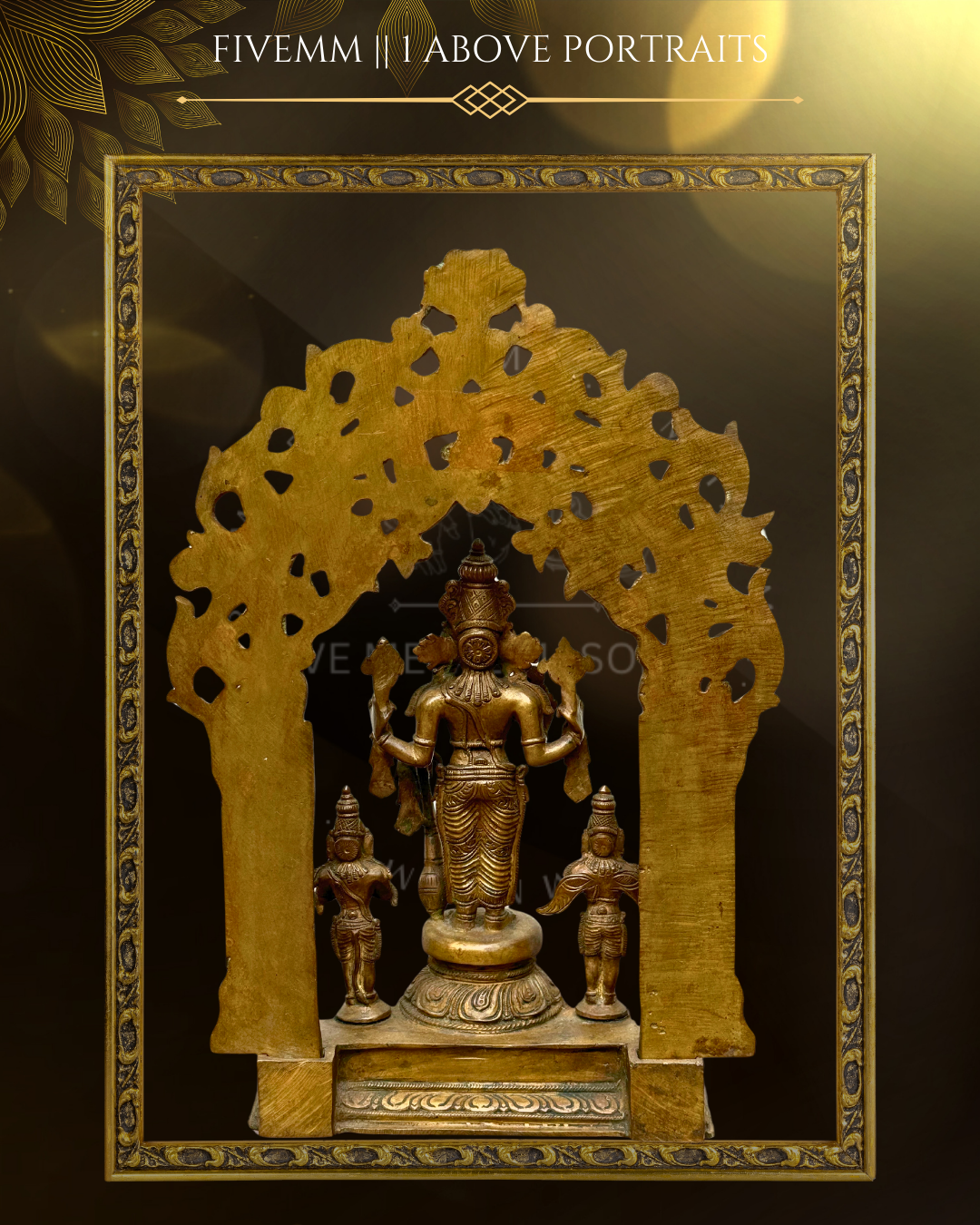 Vishnu With Garuda And Hanuman Panchaloha Bronze Icon - 12" with arch