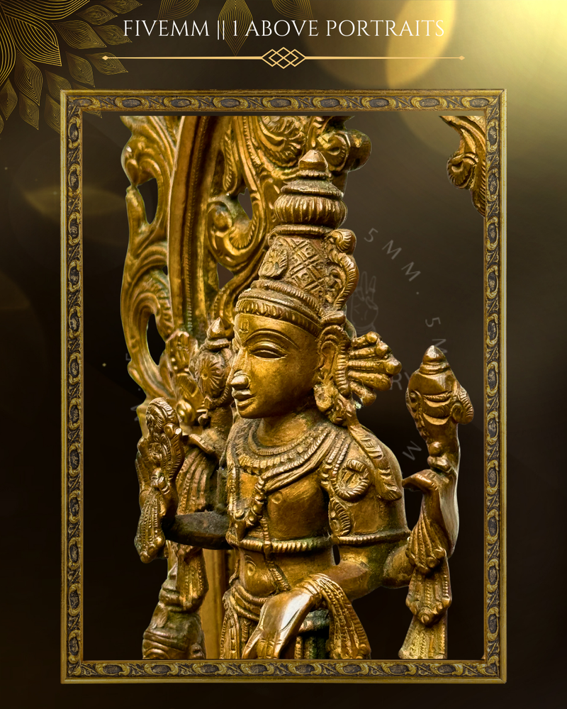 Vishnu With Garuda And Hanuman Panchaloha Bronze Icon - 12" with arch