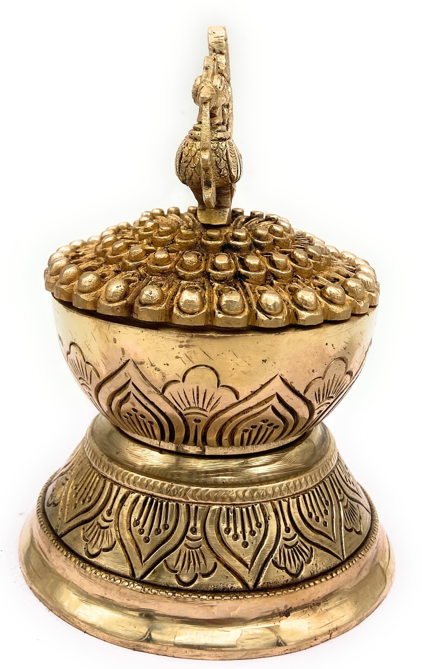 Brass Dhoop Dani, Peetal Sambrani Burner, Pital Agarbatti Stand, Pittal Dhoop Holder Idol, Traditional Indian Pooja Murti,Gold, 7 Inch, 1 Piece