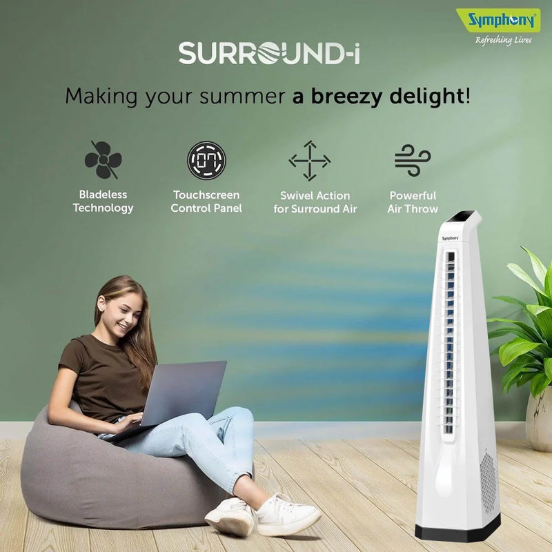 Surround-i Bladeless White | Tower Fan | Remote Control | Bladeless Turbo ThrowTM (BLTT) Technology