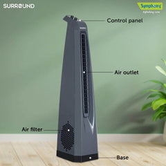 Surround Grey | Tower Fan | Knob Control | Bladeless Turbo ThrowTM (BLTT) Technology