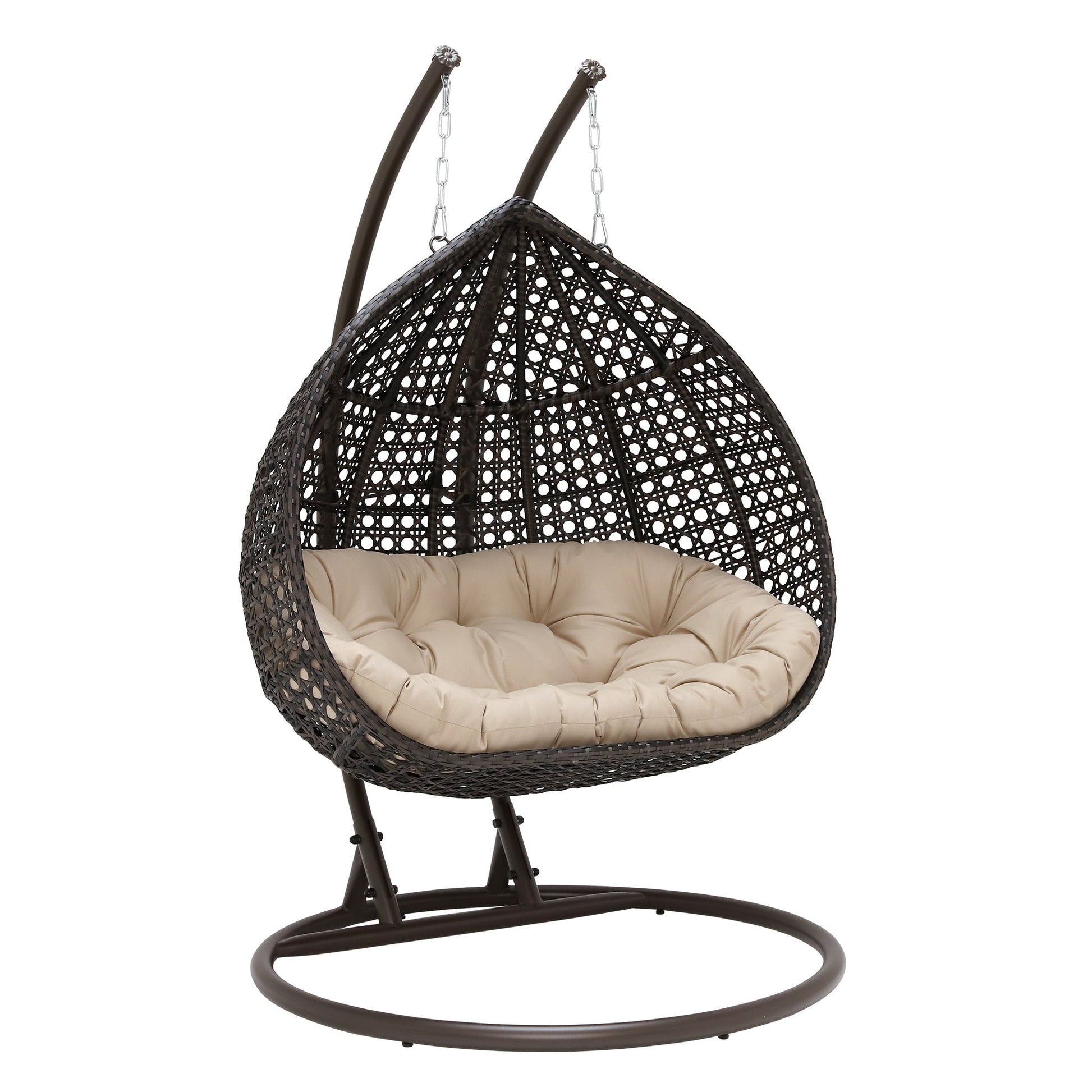 Onio Double Seater Hanging Swing With Stand For Balcony , Garden Swing (Dark Brown)