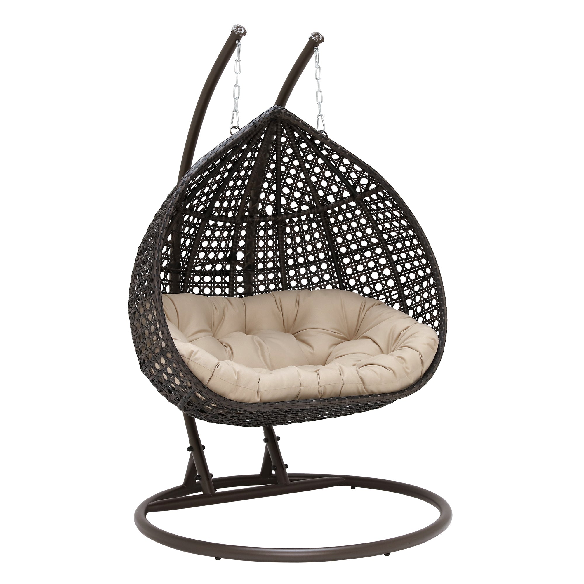 Onio Double Seater Hanging Swing With Stand For Balcony , Garden Swing (Dark Brown)