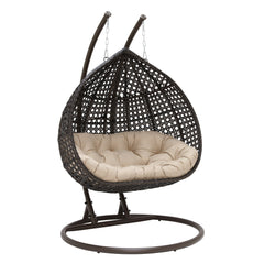 Onio Double Seater Hanging Swing With Stand For Balcony , Garden Swing (Dark Brown)