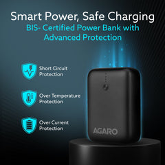 AGARO Nano Power Bank 10000 mAh, 22.5W Power Delivery for Smartphones, Portable, USB A & C Output, USB C Input, Fast Cha