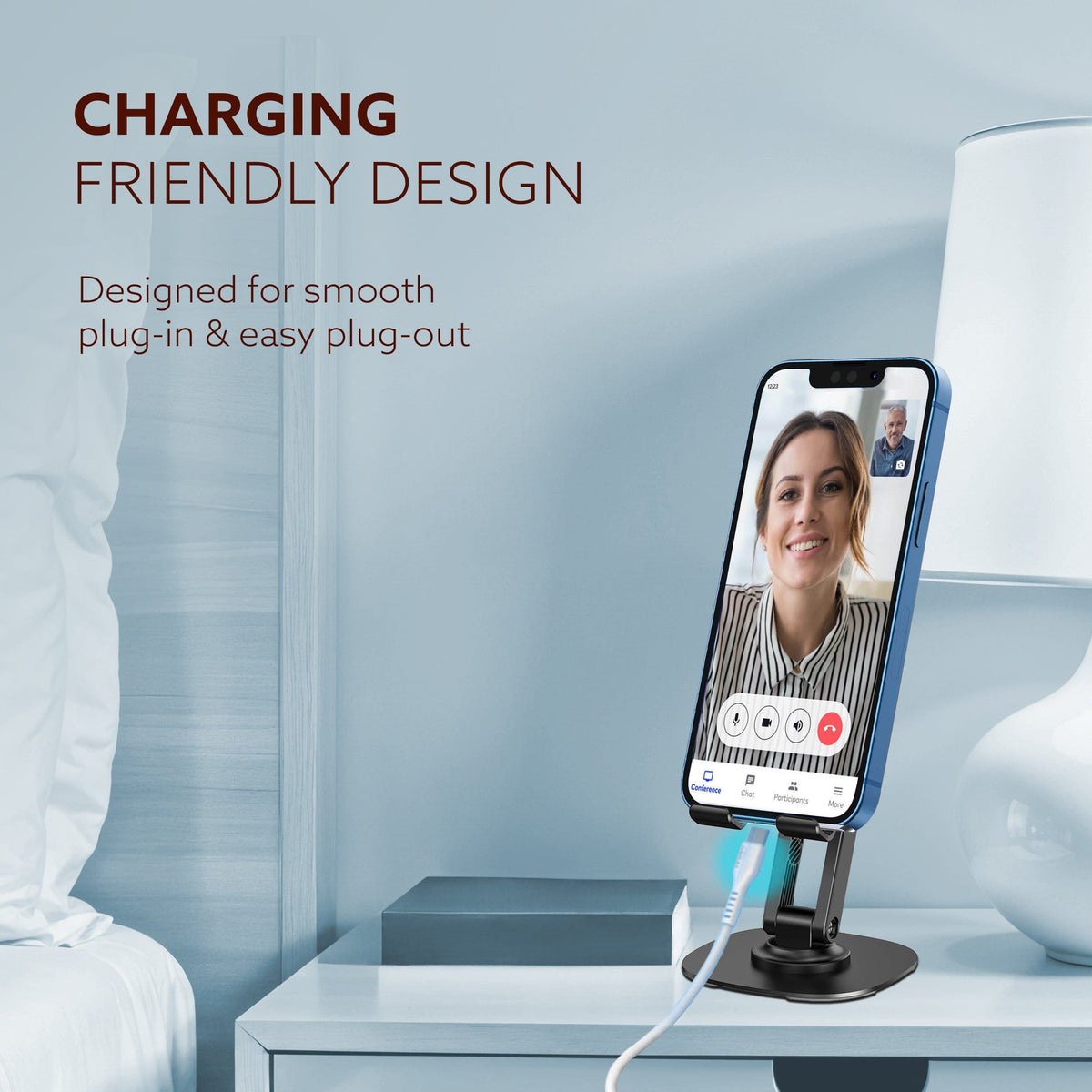AGARO 360° Revolving Mobile Stand, Foldable & Sturdy Metal Stand with 360° Rotation, Multiple Height & Angle Adjustments & Anti-Slip pads for Desk, Compatible with Smartphones, Tablets, Kindles & iPad-4