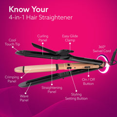 AGARO 4 in1 ஹேர் ஸ்ட்ரைட்டனர், அலை அலையான ஹேர், க்ரிம்பர், கர்லர், ஹேர் ஸ்டைலர், கெரட்டின் உட்செலுத்தப்பட்ட செராமிக் கோடட் பிளேட், மாறக்கூடிய ஸ்டைல் அமைப்புகள், ஹேர் ஸ்டைலிங், கருப்பு &amp; ரோஸ் கோல்ட், HS1719 -6