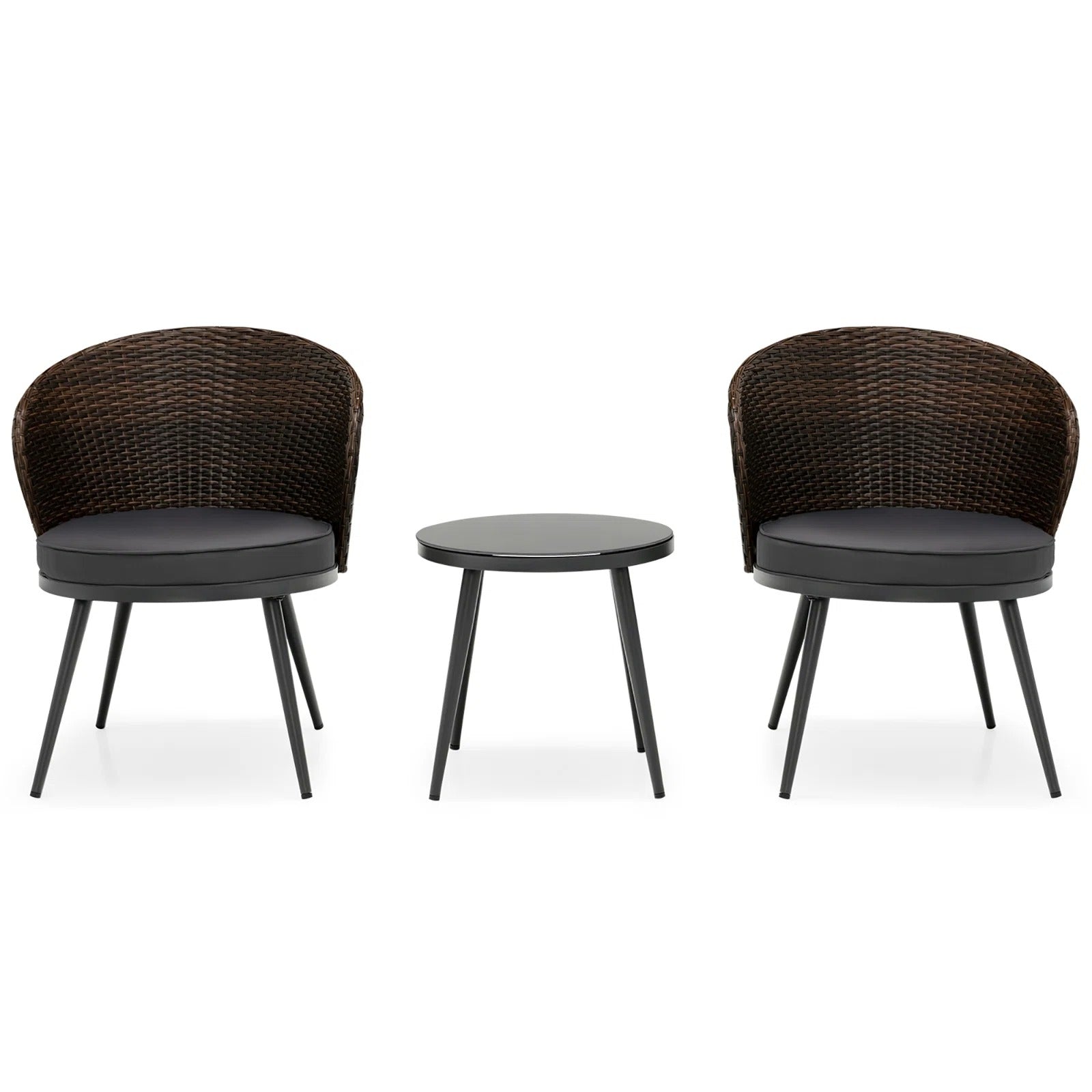 Stilt Outdoor Patio Seating Set 2 Chairs and 1 Table Set (Black + Brown)