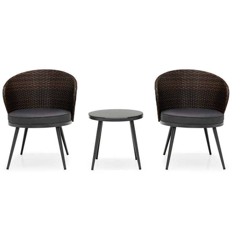 Stilt Outdoor Patio Seating Set 2 Chairs and 1 Table Set (Black + Brown)