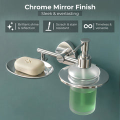Plantex J4 Stainless Steel Soap Dish with Liquid Dispenser/Soap Stand for Bathroom Wall Mount/Shampoo Dispenser/Bathroom Accessories (Chrome Finish) Angel-4