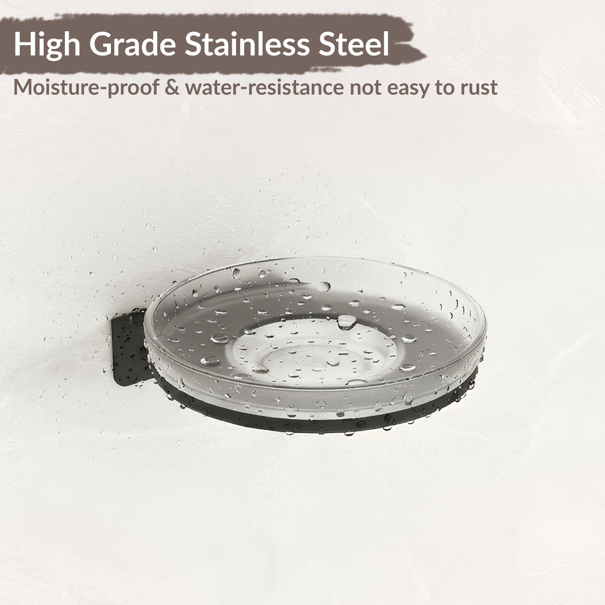 Plantex Single Soap Dish/Stainless Steel Glass Soap Holder/Case/Stand/Soap Bar for Kitchen/Bathroom Accessories - Pack of 1 (Black)-3