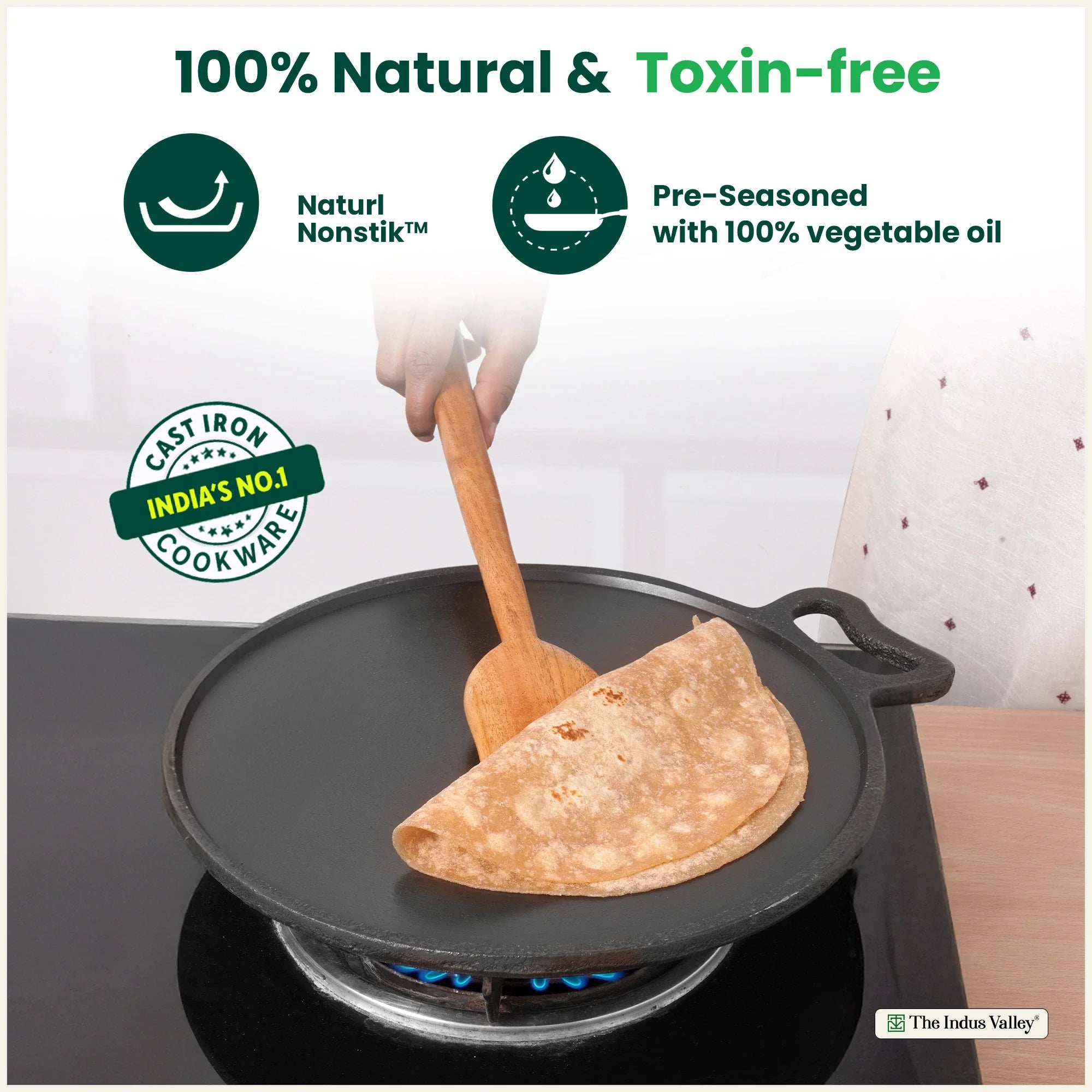 Super Smooth Cast Iron Tawa,Pre-seasoned, Nonstick, 100% Pure, Toxin-free, Free ₹110 Spatula, 26.7cm/30.2cm