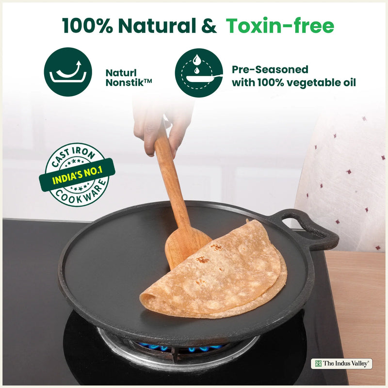 Super Smooth Cast Iron Tawa,Pre-seasoned, Nonstick, 100% Pure, Toxin-free, Free ₹110 Spatula, 26.7cm/30.2cm