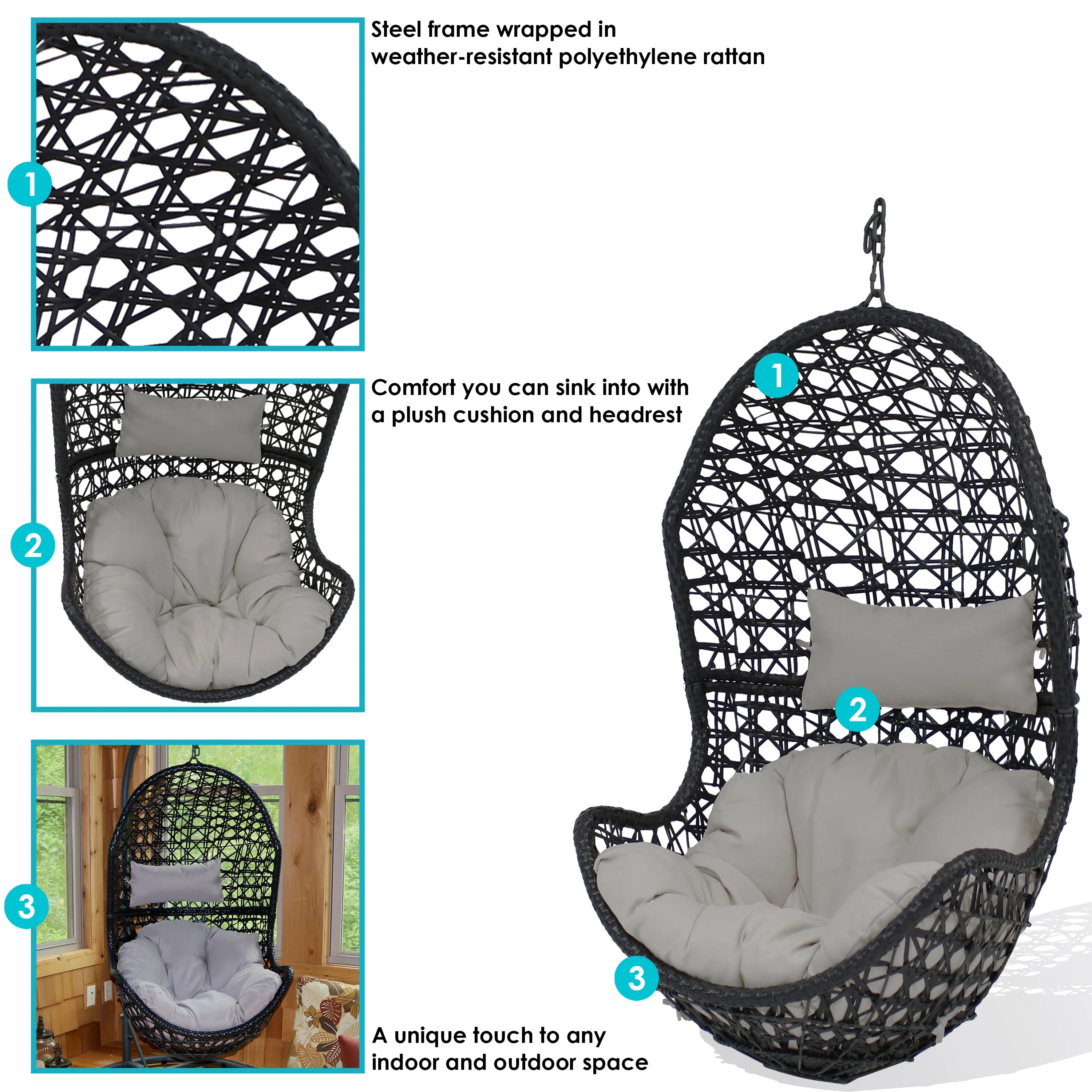 Ariadna Single Seater Hanging Swing Without Stand For Balcony, Garden Swing (Black)