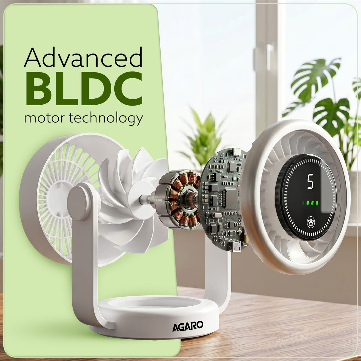 AGARO Regal Rechargeable Digital Desk Fan, 6 Inch, 3600mAh Battery, 5 Speeds, Type-C Charging, LED Display, Brushless Motor, Low Noise Operation, Personal Mini Table Fan for Home Office Bedroom Travel-5