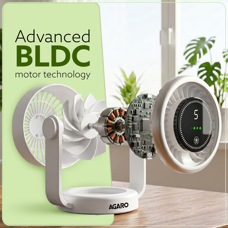 AGARO Regal Rechargeable Digital Desk Fan, 6 Inch, 3600mAh Battery, 5 Speeds, Type-C Charging, LED Display, Brushless Motor, Low Noise Operation, Personal Mini Table Fan for Home Office Bedroom Travel-5