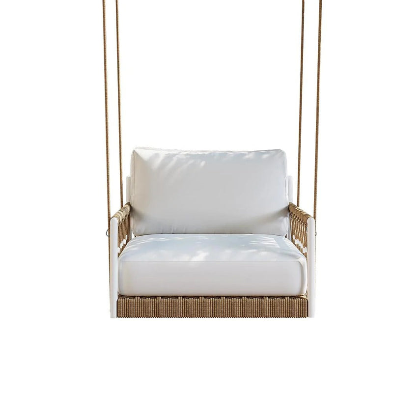 Ulek Single Seater Hanging Swing Without Stand For Balcony , Garden Swing (White + Tan) Braided & Rope