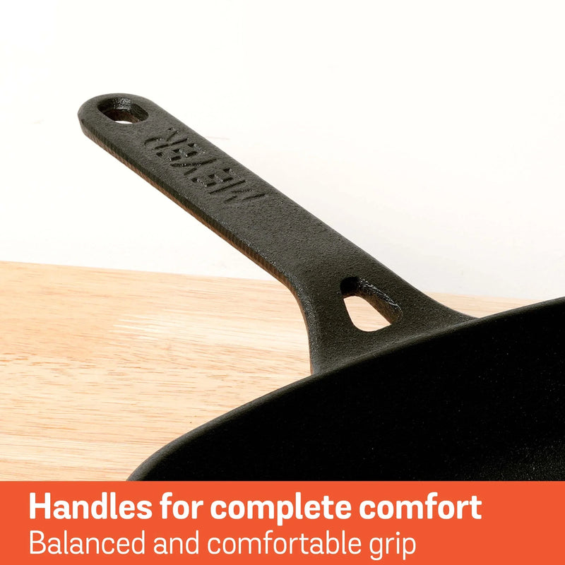 Meyer Pre-Seasoned Cast Iron Grill Pan, 25 cm, Black