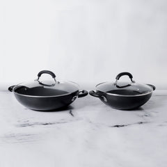 Circulon Origins Non-Stick + Hard Anodized 4-Piece Cookware Set(26cm Kadai + 30cm Kadai) with Glass Lids