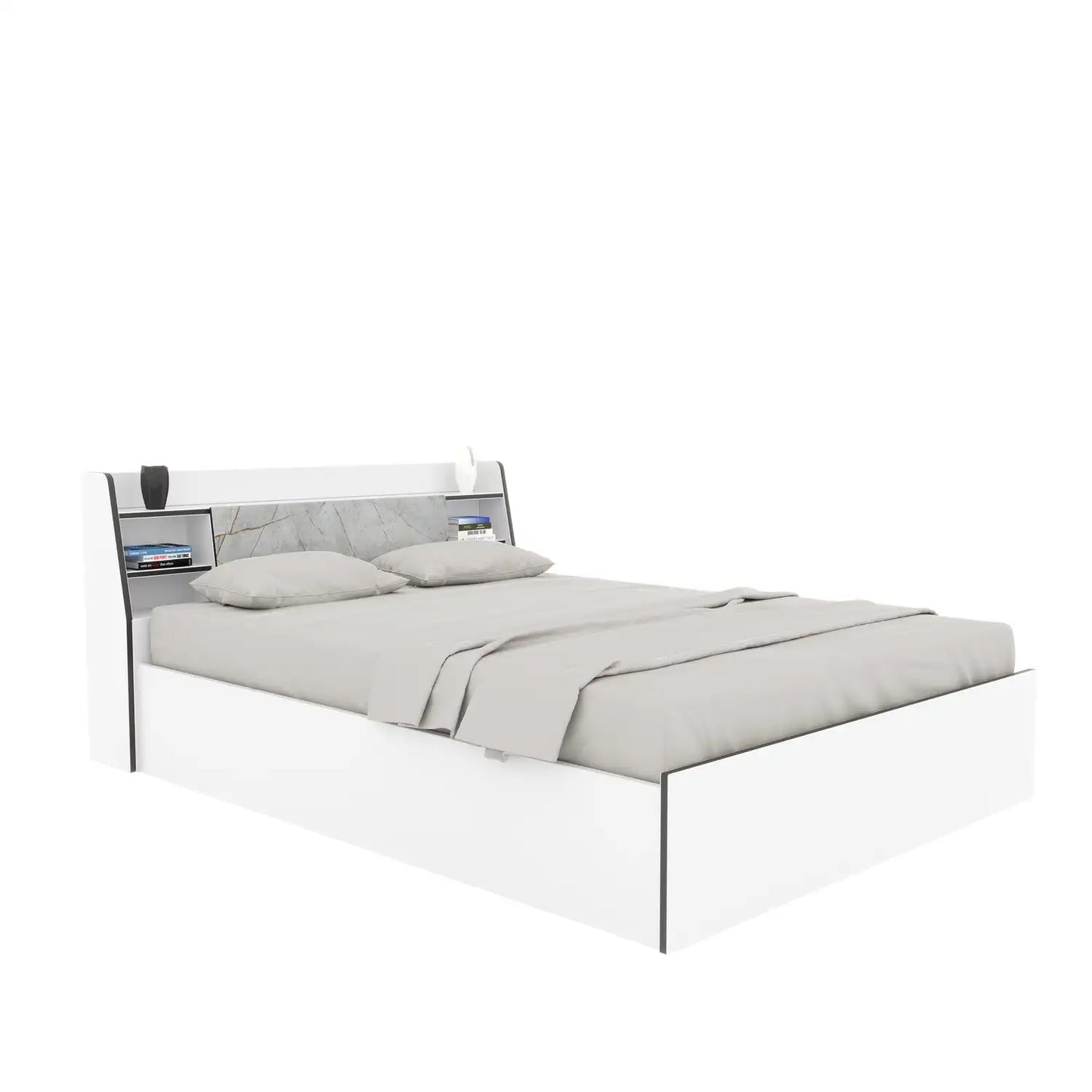 Nilkamal Marbito Queen Bed With Headboard & Box Storage (White)