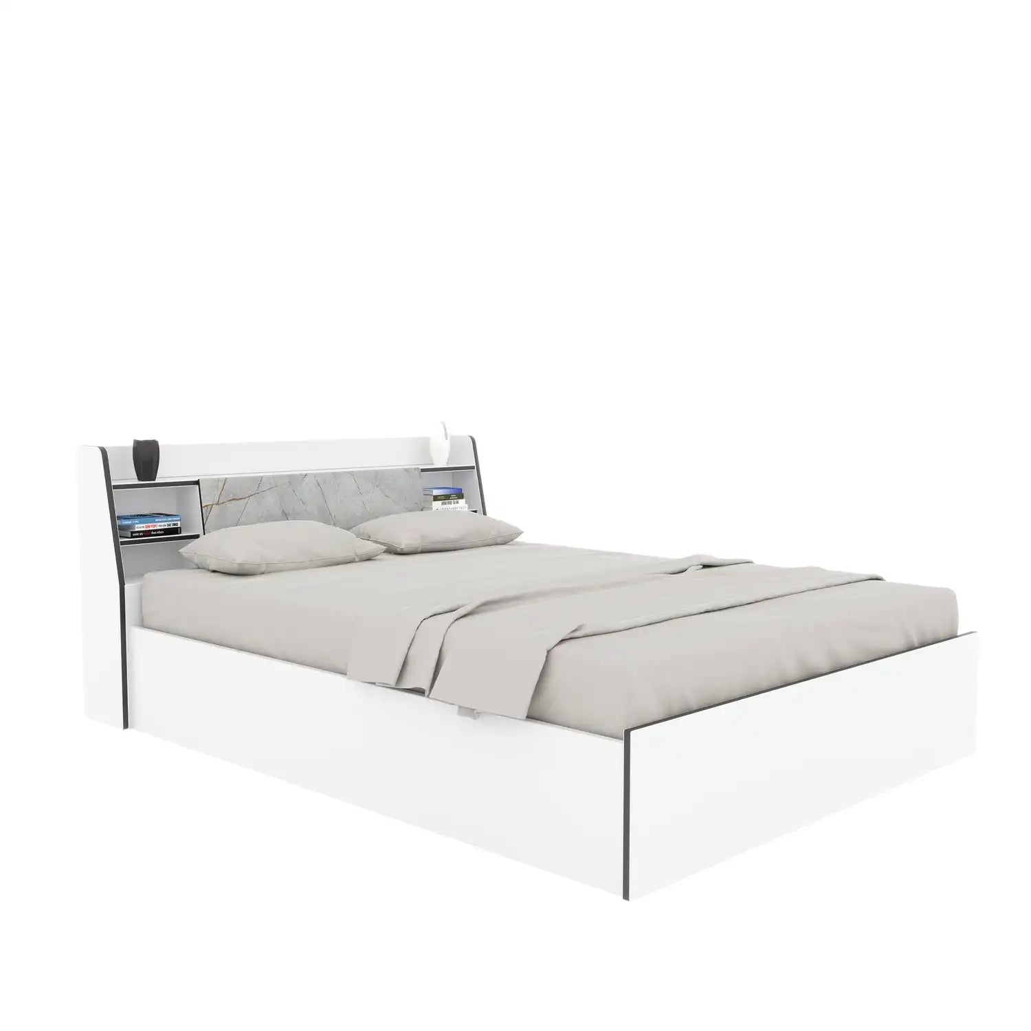 Nilkamal Marbito Queen Bed With Headboard & Box Storage (White)