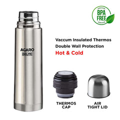 AGARO Delight Stainless Steel Vacuum Flask, 500ML, Hot & Cold Up to 24 Hours, Double Walled Vacuum Insulated, Copper Coating Insulated, Flip top Lid, Leak Proof, Grey.-5