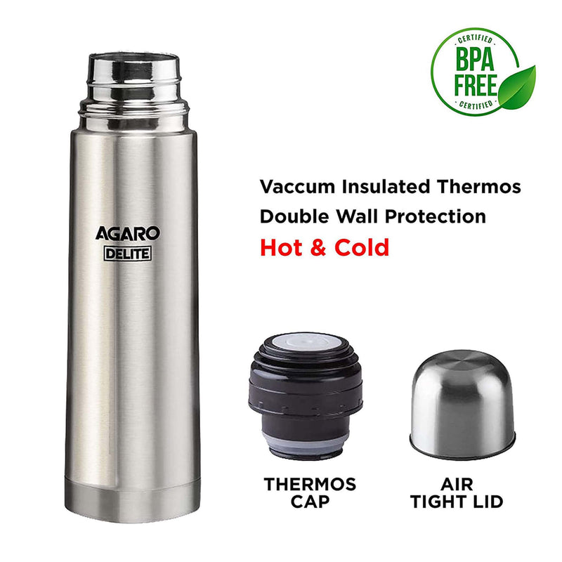 AGARO Delight Stainless Steel Vacuum Flask, 500ML, Hot & Cold Up to 24 Hours, Double Walled Vacuum Insulated, Copper Coating Insulated, Flip top Lid, Leak Proof, Grey.-5
