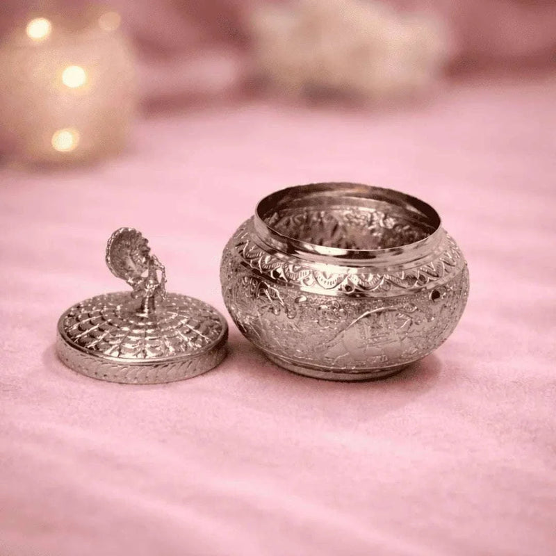 German Silver Storage Container/Supari Box With Lid (4.5 Inch)