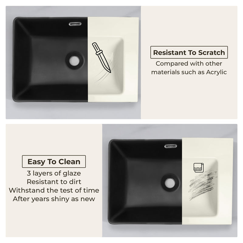 Plantex Basin for Bathroom/Ceramic Washbasin/Rectangle Table Top Wash Basin/Counter Top Basin for Home/Hotel - (Matt Black)-6