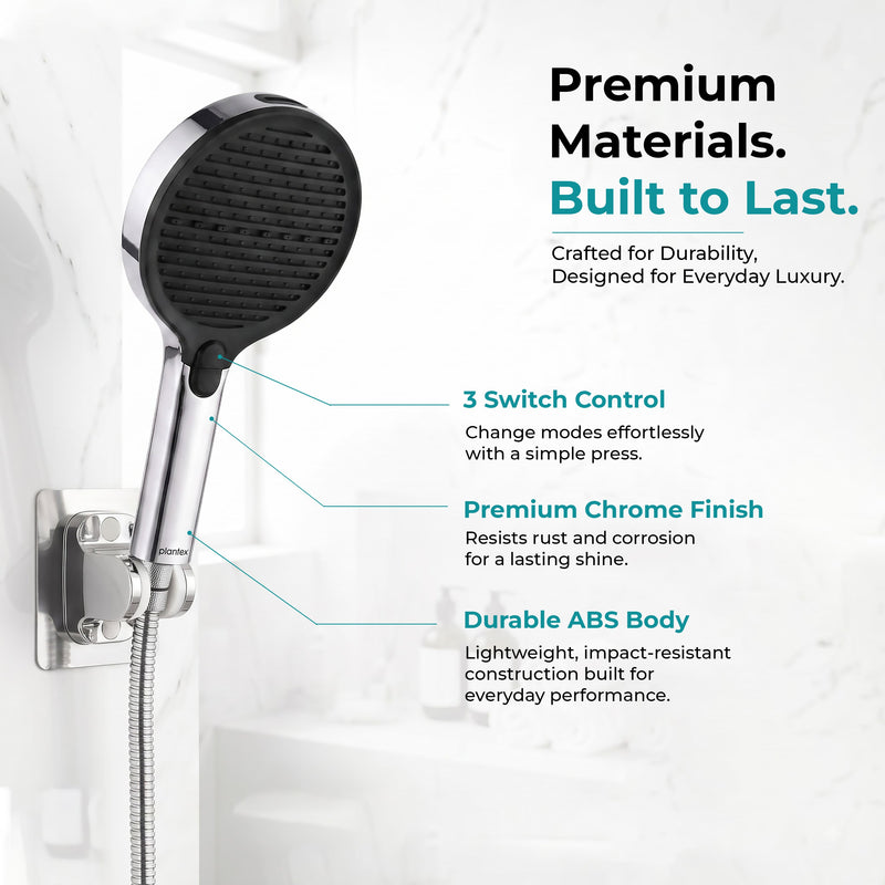 Plantex ABS Hand Shower for Bathroom/3 Mode Multifunctional Shower/Rectangle Hand Shower Without Hose Pipe for Home/Hotel - (Chrome, H-XM95)-4
