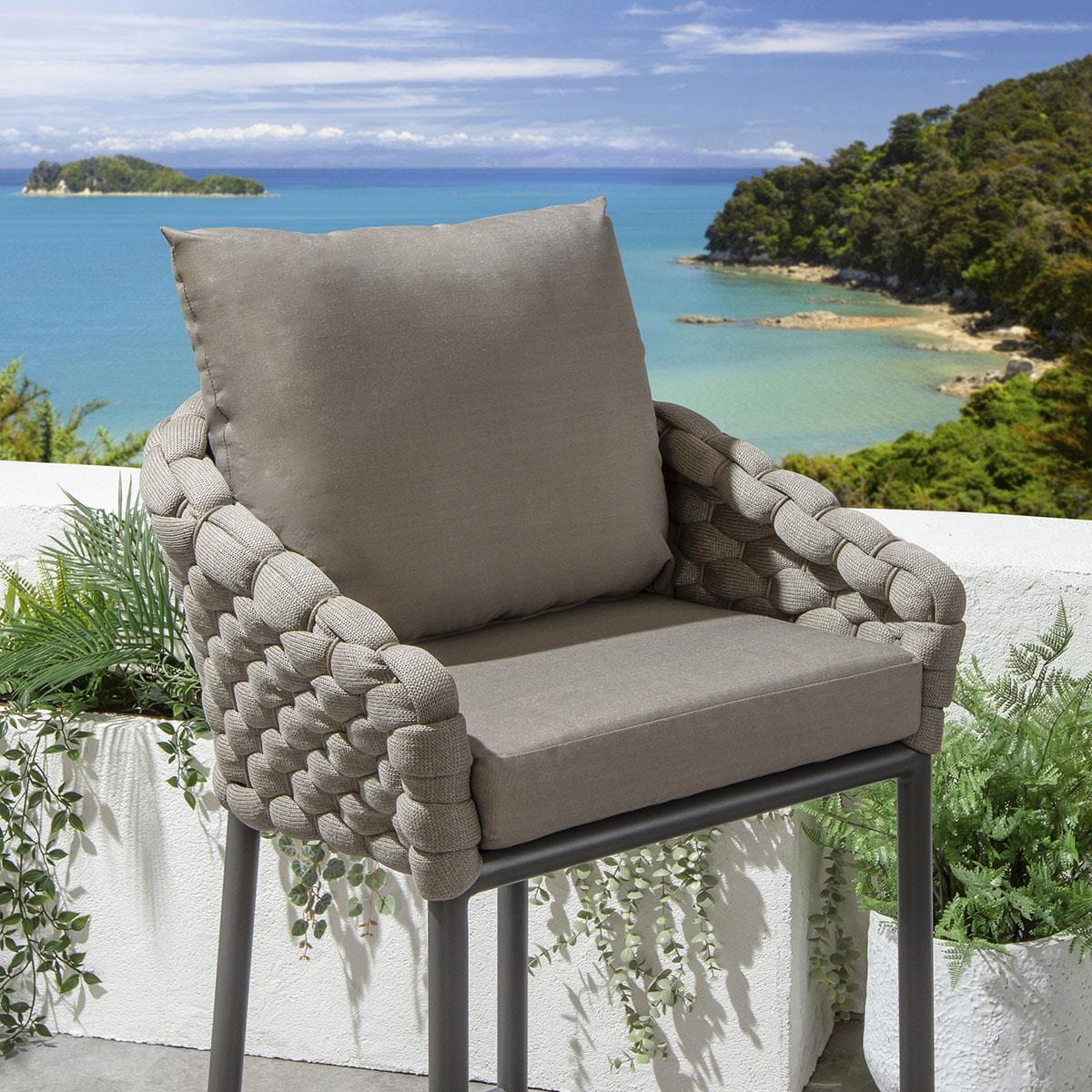 Pico Outdoor Patio Bar Set 4 Chairs and 1 Table Set (Black) Braided & Rope