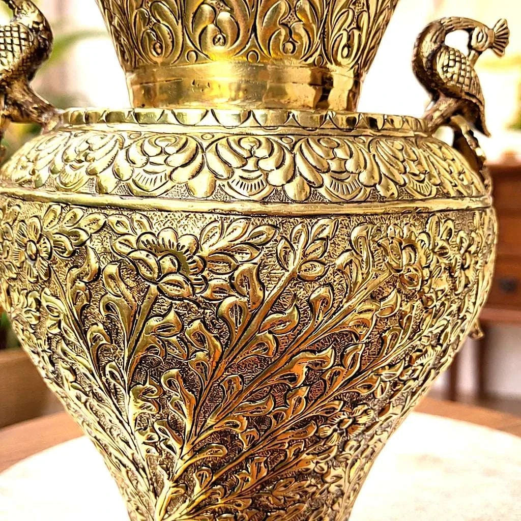 Brass Peacock Flower Vase / Planter Pot (11 Inch)