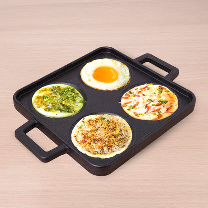 CASTrong Cast Iron Uttapam/ Set Dosa Tawa, 4 Pit,Pre-seasoned, Toxin-free, 24cm