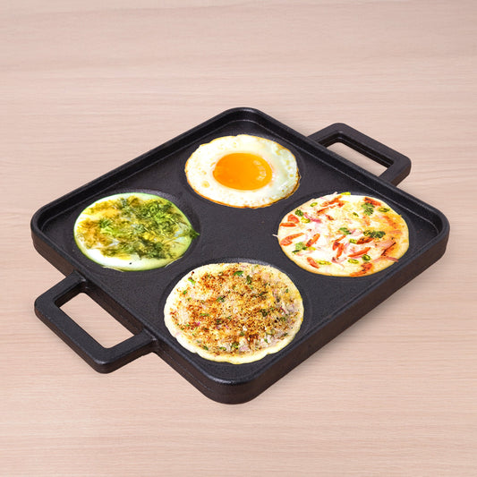 CASTrong Cast Iron Uttapam/ Set Dosa Tawa, 4 Pit,Pre-seasoned, Toxin-free, 24cm
